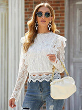 Women's Lace Stitching Hollow Long-sleeved Shirt Top Sai Feel